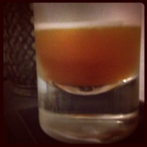 An Instagram of the 3:20 In The Morning cocktail submitted by n0tquitethere that contains Blended Scotch, Apple Brandy, Drambuie, Cynar, Lemon, Honey Syrup and Lemon