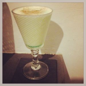 An Instagram of the Absinthe Suissesse cocktail submitted by n0tquitethere that contains Egg, Simple Syrup, Absinthe, Cream, Crème de Menthe and Nutmeg