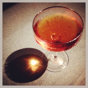 An Instagram of the Adonis cocktail submitted by n0tquitethere that contains Orange, Orange Bitters, Sweet Vermouth and Amontillado Sherry