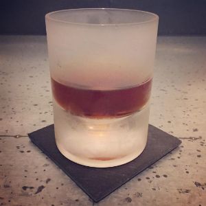 An Instagram of the African Flower cocktail submitted by n0tquitethere that contains Bourbon, Amaro Ciociaro Liqueur, Crème de Cacao Blanc and Orange Bitters