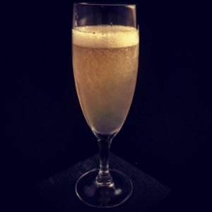 An Instagram of the Afterword cocktail submitted by n0tquitethere that contains Mezcal, Yellow Chartreuse, Amaro Montenegro, Lime and Prosecco