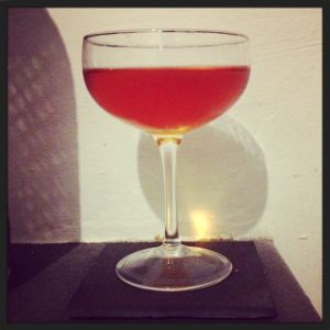 An Instagram of the Always Crashing The Same Car cocktail submitted by n0tquitethere that contains Apple Brandy, Suze, Green Chartreuse, Angostura Bitters and Grapefruit