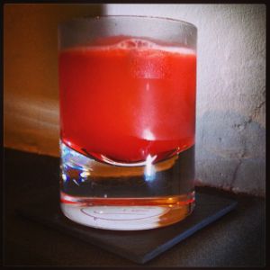 An Instagram of the Antoine's Demise cocktail submitted by n0tquitethere that contains Peychauds Bitters, Passion Fruit Syrup, Lime and Allspice Dram