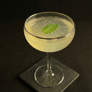 An image of the Arrackuiri cocktail submitted by Toby that contains Arrack, Lime, Simple Syrup, Pomegranate Molasses and Mint