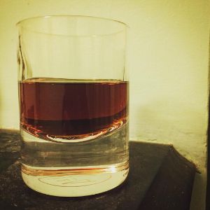 An Instagram of the Attitude Dancing cocktail submitted by n0tquitethere that contains Cognac, Fernet Branca, Kümmel and Water