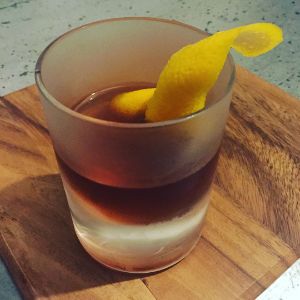 An Instagram of the Bamboo cocktail submitted by n0tquitethere that contains Dry Vermouth, Amontillado Sherry, Sugar Cane Syrup, Orange Bitters, Angostura Bitters and Lemon