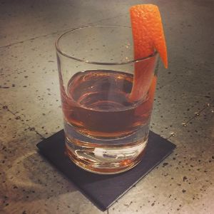 An Instagram of the Bargellino cocktail submitted by n0tquitethere that contains Rye Whiskey, Dry Vermouth, Amaro Montenegro, Maraschino Liqueur and Orange