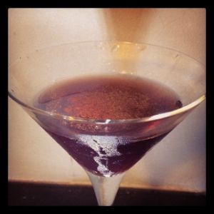 An Instagram of the Betsy Ross cocktail submitted by n0tquitethere that contains Cognac, LBV Port, Grand Marnier, Angostura Bitters and Nutmeg