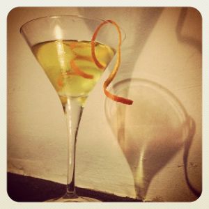 An Instagram of the Bitter Stripper cocktail submitted by n0tquitethere that contains London Dry Gin, Bianco Vermouth, Suze, Curaçao Triple Sec and Orange