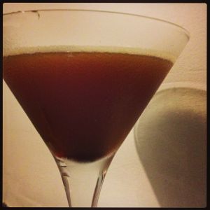 An Instagram of the Blood & Sand cocktail submitted by n0tquitethere that contains Blended Scotch, Orange, Cherry Brandy, Sweet Vermouth and Cocktail Cherry