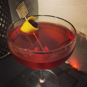 An Instagram of the Boulevardier cocktail submitted by n0tquitethere that contains Bourbon, Turin Bitters, Sweet Vermouth and Cocktail Cherry