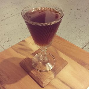 An Instagram of the Broken Oath cocktail submitted by n0tquitethere that contains Mezcal, Amontillado Sherry, Sweet Vermouth, Coffee Liqueur and Xocolatl Mole Bitters