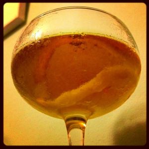 An Instagram of the Butchertown cocktail submitted by n0tquitethere that contains Rye Whiskey, Amontillado Sherry, Curaçao Triple Sec, Orange Bitters and Lemon