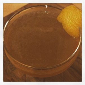 An Instagram of the Camellia cocktail submitted by n0tquitethere that contains Amontillado Sherry, Benedictine DOM, Lemon, Absinthe and Lemon