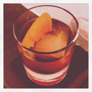 An Instagram of the Campanilla cocktail submitted by n0tquitethere that contains Reposado Tequila, Turin Bitters, Cynar, Mezcal, Orange Bitters and Orange