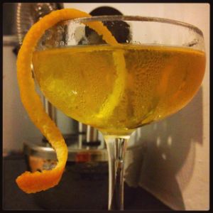 An Instagram of the Caprice cocktail submitted by n0tquitethere that contains London Dry Gin, Dry Vermouth, Benedictine DOM, Orange Bitters and Orange