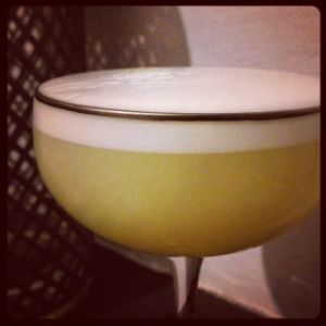 An Instagram of the Celeriac cocktail submitted by n0tquitethere that contains London Dry Gin, Pineapple Juice, Lemon, Simple Syrup, Celery Bitters and Egg