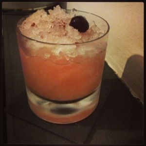 An Instagram of the Cherry Pop cocktail submitted by n0tquitethere that contains London Dry Gin, Lemon, Maraschino Liqueur, Simple Syrup and Cherries