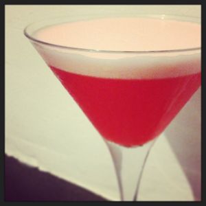 An Instagram of the Clover Club cocktail submitted by n0tquitethere that contains Lemon, Grenadine, Egg and London Dry Gin