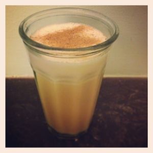 An Instagram of the Coda cocktail submitted by n0tquitethere that contains Gold Rum, Agricole Rhum, Lime, Demerara Syrup, Allspice Dram, Egg and Nutmeg