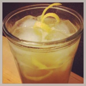 An Instagram of the The Copywriter cocktail submitted by n0tquitethere that contains Irish Whiskey, Lemon, Sweet Vermouth, Honey Syrup, Soda Water and Lemon