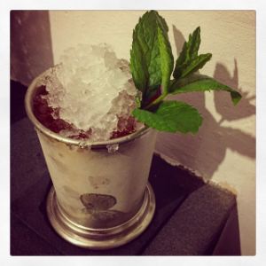 An Instagram of the Count Camillo's Derby cocktail submitted by n0tquitethere that contains London Dry Gin, Sweet Vermouth, Turin Bitters, Mint and Mint