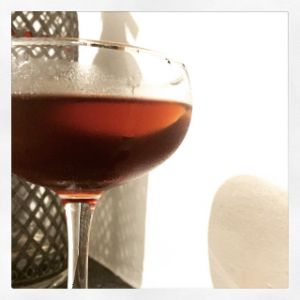 An Instagram of the Deshler cocktail submitted by n0tquitethere that contains Rye Whiskey, Dubonnet Rouge, Curaçao Triple Sec, Peychauds Bitters and Orange