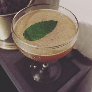 An Instagram of the Double Fill-Up cocktail submitted by n0tquitethere that contains Rye Whiskey, Lemon, Simple Syrup, Pomegranate Molasses and Mint