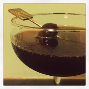 An Instagram of the Dubonnet Manhatten cocktail submitted by n0tquitethere that contains Bourbon, Dubonnet Rouge, Angostura Bitters and Cocktail Cherry