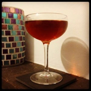 An image of the Eeyore's Requiem cocktail submitted by Toby that contains Turin Bitters, London Dry Gin, Cynar, Fernet Branca, Bianco Vermouth, Orange Bitters and Orange