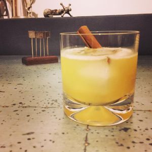 An Instagram of the Enchanted Orchard cocktail submitted by n0tquitethere that contains Pisco, Apple Brandy, Benedictine DOM, Pineapple Juice, Lemon, Honey Syrup and Cinnamon