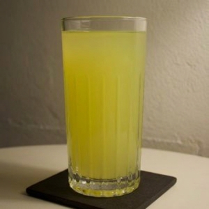 An image of the Epiphany cocktail submitted by Toby that contains Dry Vermouth, Sake, Lemon, Simple Syrup, Cucumber and Grapefruit Soda