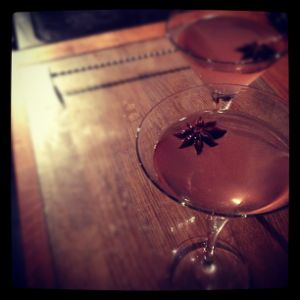 An Instagram of the Falling Leaves cocktail submitted by n0tquitethere that contains Dry Riesling, Pear Brandy, Curaçao Triple Sec, Honey Syrup, Peychauds Bitters and Star Anise