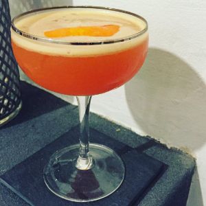 An Instagram of the Fancy Nancy cocktail submitted by n0tquitethere that contains Lemon Vodka, Sweet Vermouth, Curaçao Triple Sec, Turin Bitters, Orange and Orange