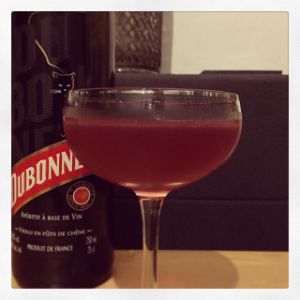 An Instagram of the Flowers of Distinction cocktail submitted by n0tquitethere that contains Mezcal, Dubonnet Rouge, St Germain, Lemon and Absinthe