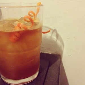 An Instagram of the Fratelli Sling cocktail submitted by n0tquitethere that contains Rye Whiskey, Fernet Branca, Honey Syrup, Lemon, Soda Water and Orange