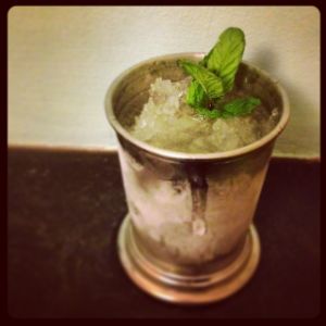 An Instagram of the Gin on Gin Julep cocktail submitted by n0tquitethere that contains Mint, Mint Syrup, Genever, London Dry Gin, Soda Water and Mint