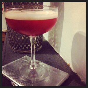 An Instagram of the Giuseppe's Lady cocktail submitted by n0tquitethere that contains Gin, Cynar, Grenadine, Lime, Angostura Bitters and Lemon