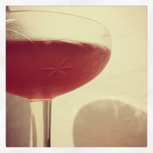 An Instagram of the Goody-goody cocktail submitted by n0tquitethere that contains London Dry Gin, Dubonnet Rouge, Lemon and Yellow Chartreuse