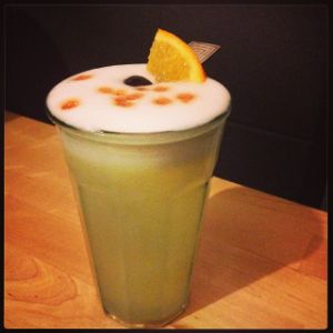 An Instagram of the Gringo Pisco Sour cocktail submitted by n0tquitethere that contains Pisco, Simple Syrup, Lemon, Orange, Egg, Angostura Bitters, Orange and Cocktail Cherry