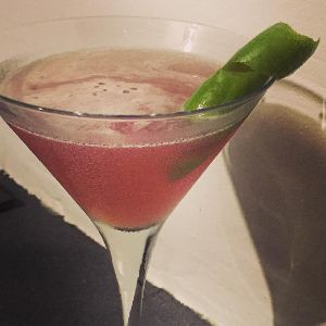 An Instagram of the Haymaker Special cocktail submitted by n0tquitethere that contains Apple Brandy, Dubonnet Rouge, Curaçao Triple Sec, Grapefruit and Lime