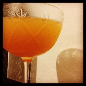 An Instagram of the How Zat cocktail submitted by n0tquitethere that contains White Rum, Apple Brandy, Orange and Angostura Bitters