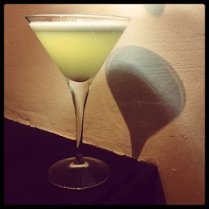 An Instagram of the Judgement Day cocktail submitted by n0tquitethere that contains Pisco, St Germain, Lime, Lemon, Simple Syrup, Egg, Absinthe and Allspice Dram