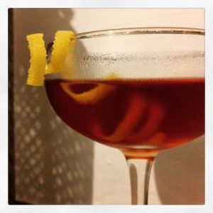 An Instagram of the Kojo Cocktail cocktail submitted by n0tquitethere that contains London Dry Gin, Olorosso Sherry, Falernum, Lemon, Simple Syrup, The Bitter Truth Jerry Thomas' Own Decanter Bitter and Grapefruit