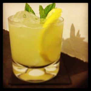 An Instagram of the Kyoto Sour cocktail submitted by n0tquitethere that contains Grapefruit, Hot Sauce, Sake, Lemon, Agave Syrup and Mint