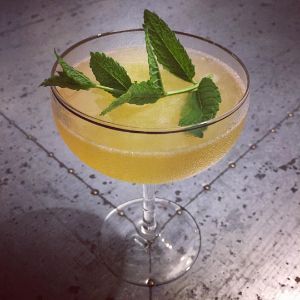 An Instagram of the Little Secrets cocktail submitted by n0tquitethere that contains St Germain, Gold Rum, Gold Rum, Lime, Rhubarb Bitters and Mint