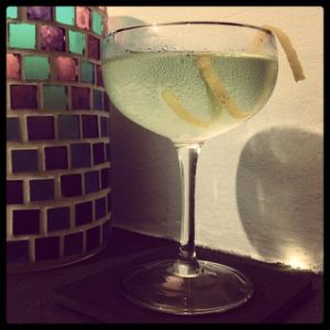 An Instagram of the Martinez cocktail submitted by n0tquitethere that contains London Dry Gin, Maraschino Liqueur, Bianco Vermouth, Absinthe Bitters and Lemon