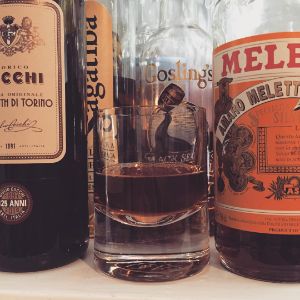 An Instagram of the Maurizo cocktail submitted by n0tquitethere that contains Sweet Vermouth, Dark Rum, Amaro Meletti, Salt and Orange