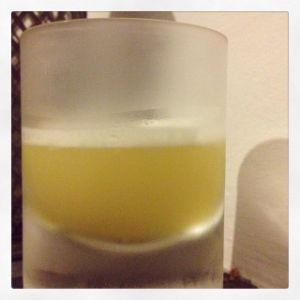 An Instagram of the Maximo Blue cocktail submitted by n0tquitethere that contains Reposado Tequila, Gentian Bitters, Benedictine DOM and Pineapple Juice