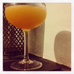 An Instagram of the Mexican Love Affair cocktail submitted by n0tquitethere that contains Allspice Dram, Ginger Liqueur, Cognac, Lemon, Honey Syrup and Hot Sauce